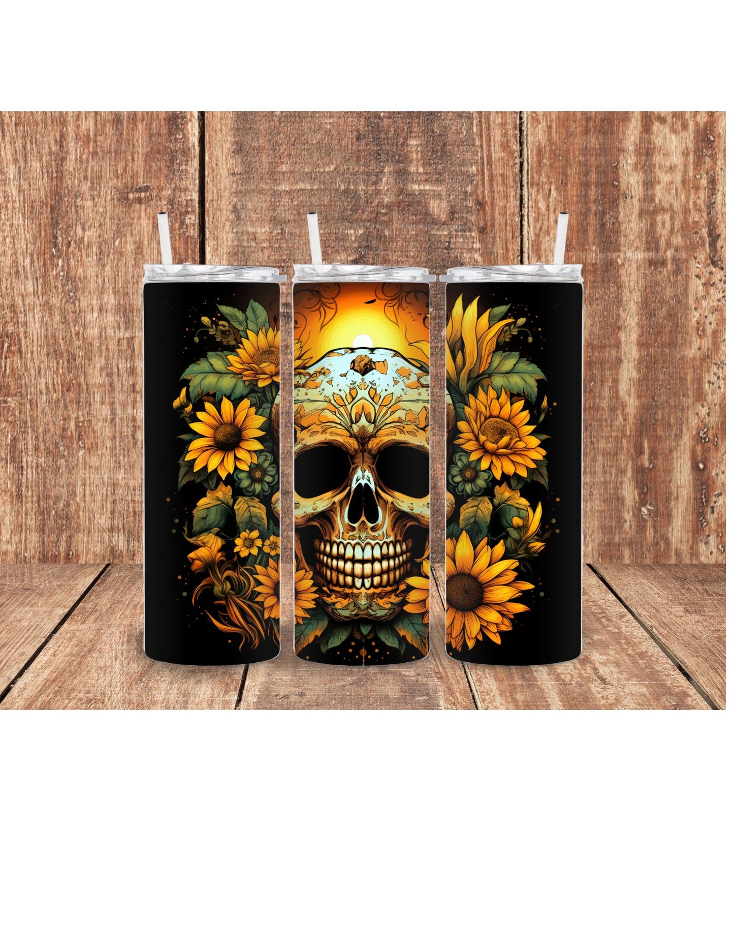 skull sunflower tumbler
