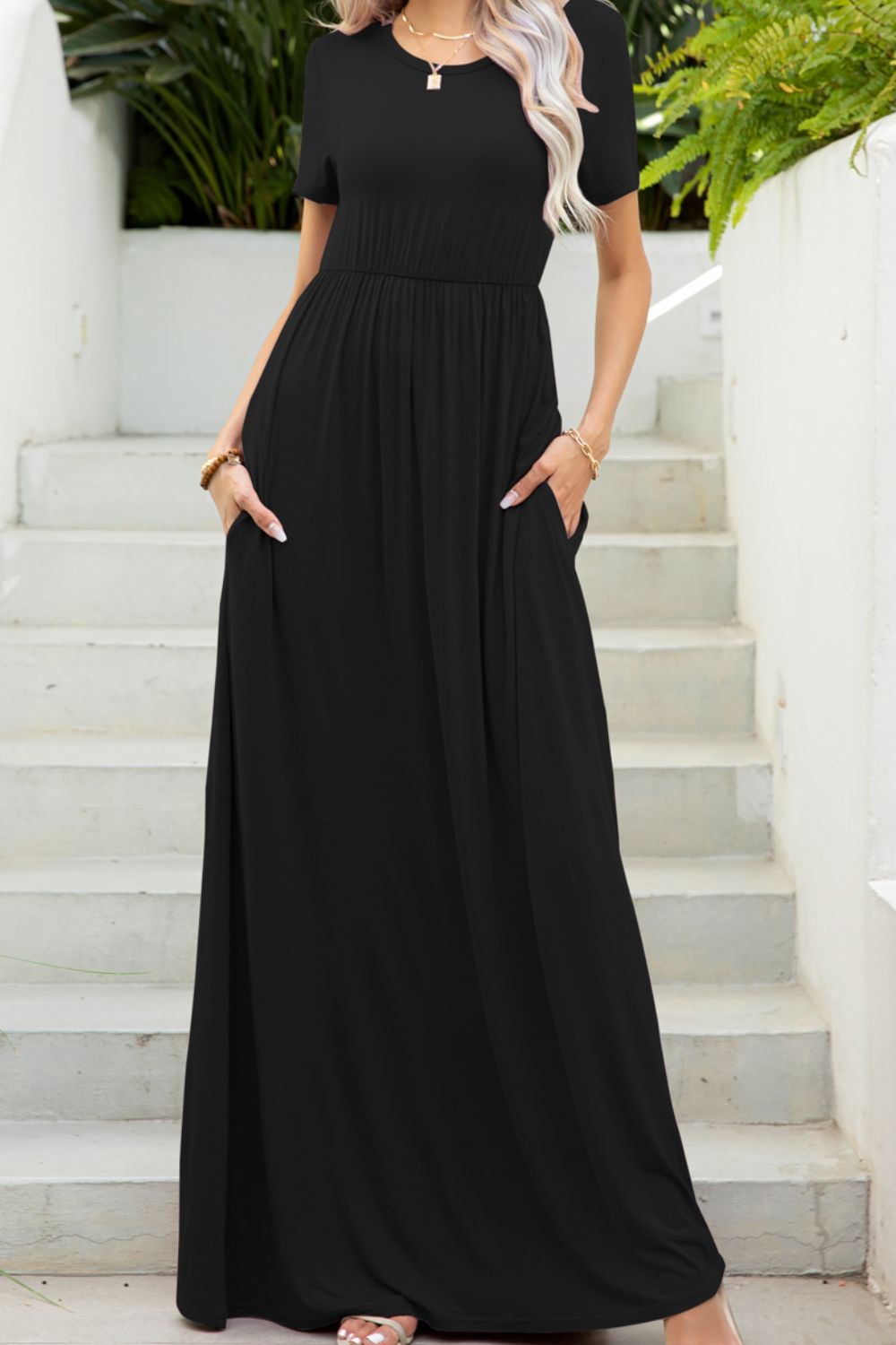 country maxi dress Round Neck Maxi Tee Dress with Pockets – Country Elegance by Emma & Cathryn