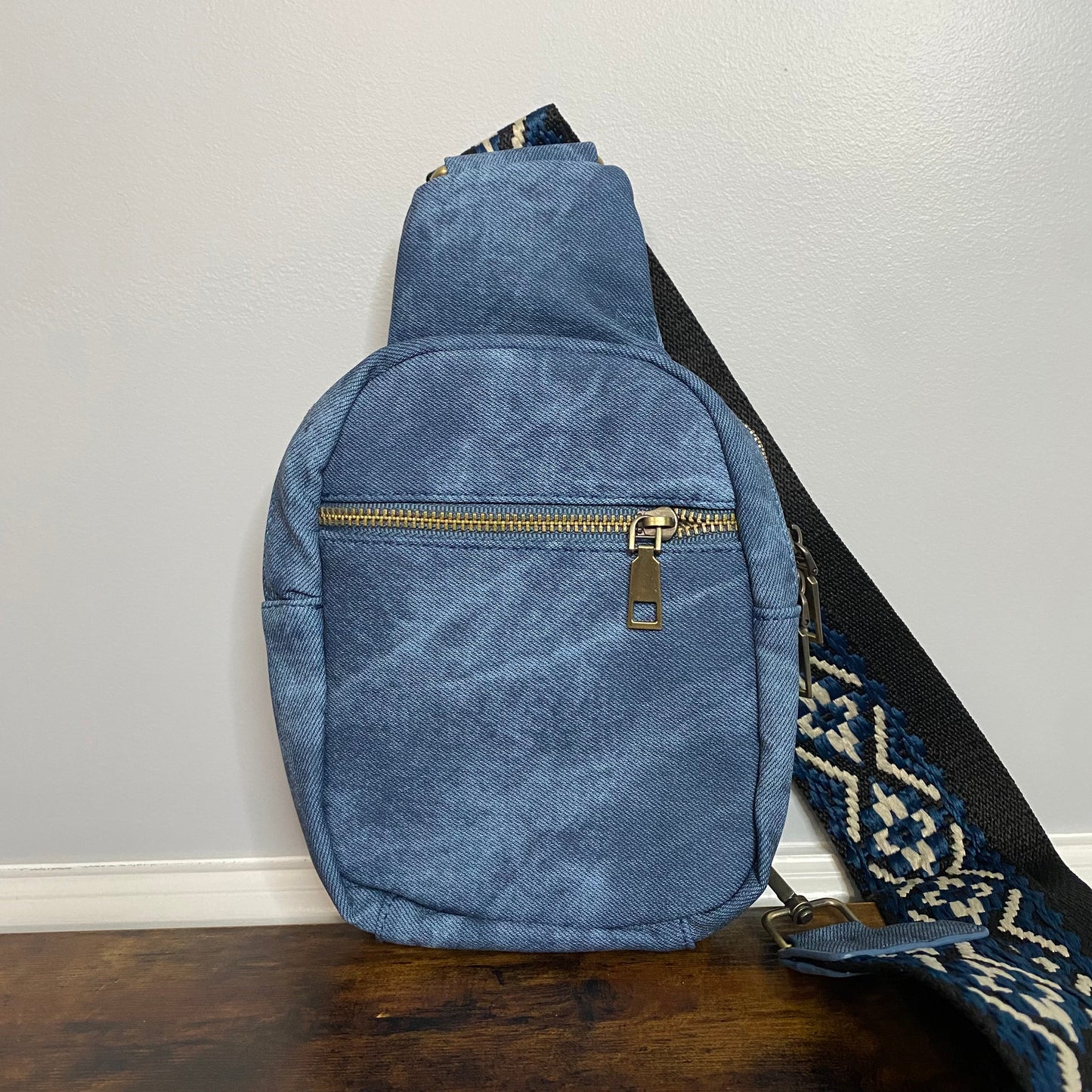 Sling Bag - Denim Suede - Front Zip