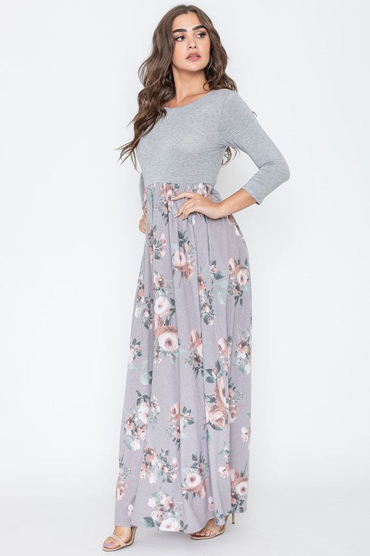 Quarter Sleeve Floral Maxi Dress