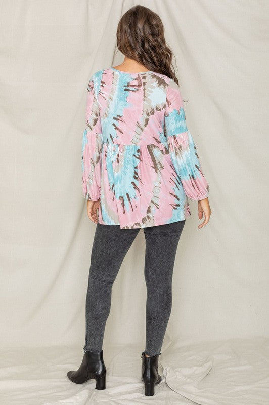 Swirl Tie Dye Bishop Sleeve Tunic