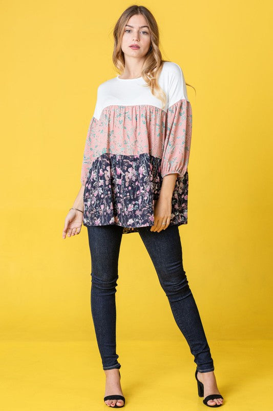 Three Tiered  Bishop Sleeve Paisley Floral Tunic