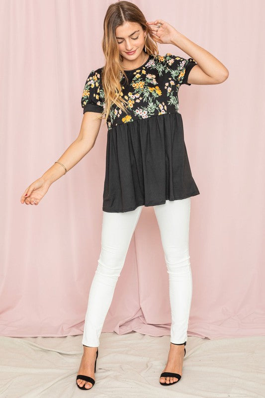 Baby Doll Floral Puff Sleeve Tunic