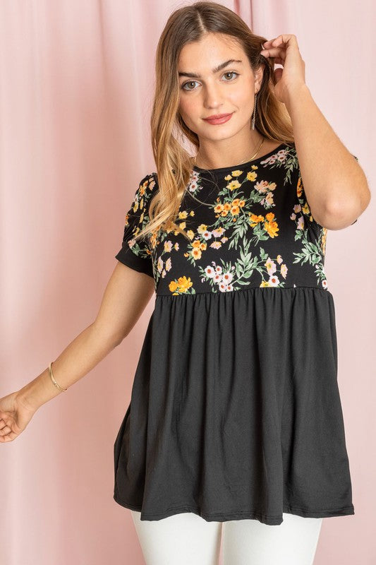 Baby Doll Floral Puff Sleeve Tunic