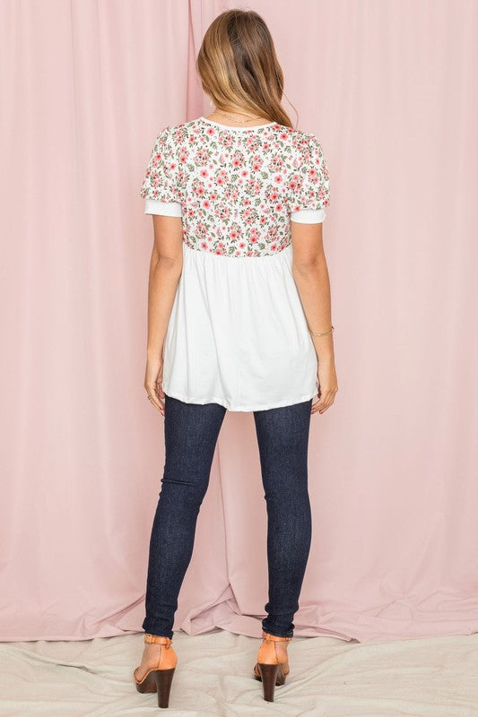 Plus Baby Doll Floral Puff Sleeve Tunic