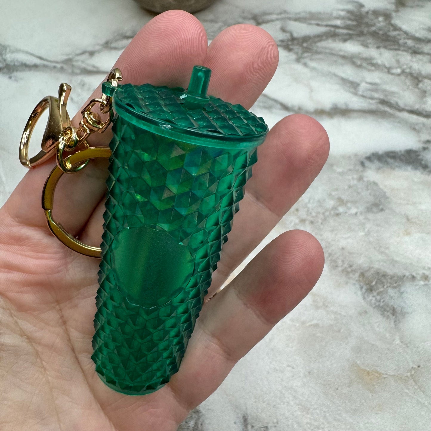 Keychain - Studded Tumbler - Green Holographic