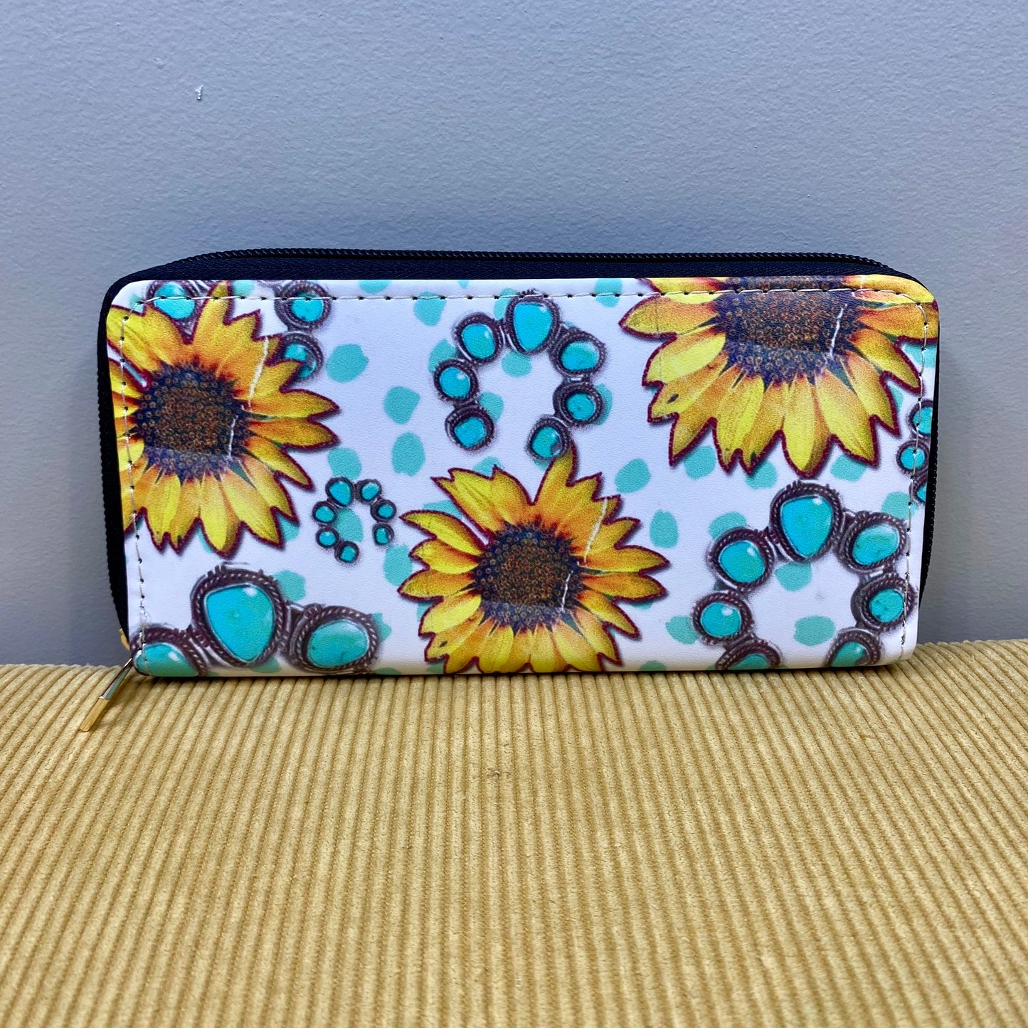 Wallet - Faux Leather - Turquoise Sunflower