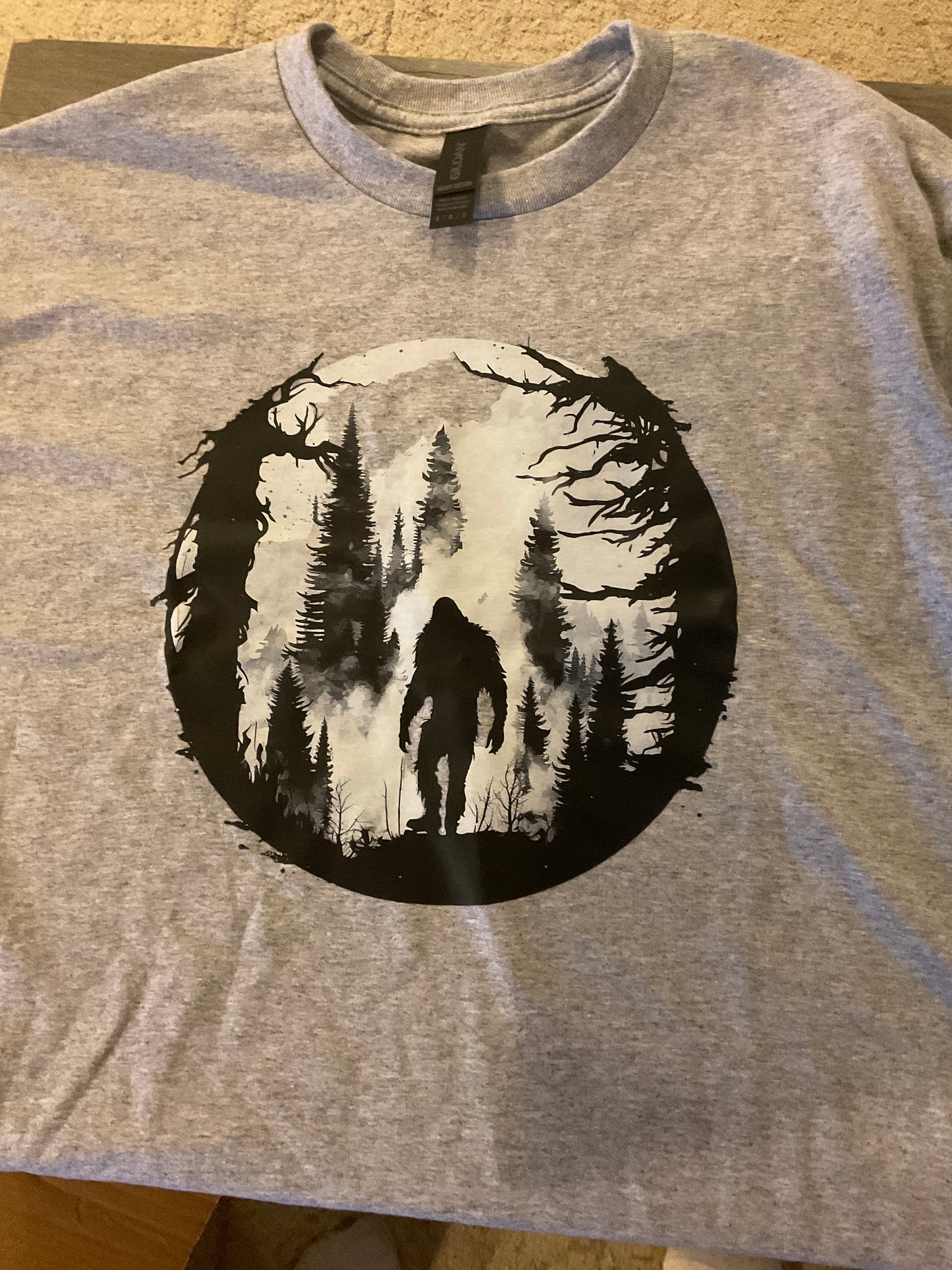 Bigfoot silhouette nature scene t-shirt grey