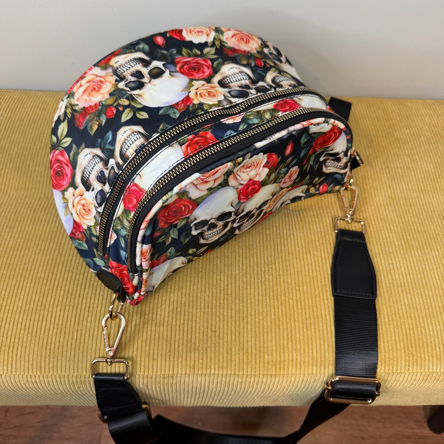 The Roni Nylon Crossbody - Skull Floral -