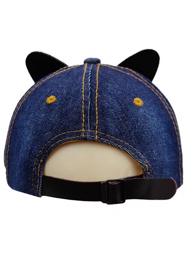 Kitty Cat Bling Ear Whisker Denim Baseball Cap
