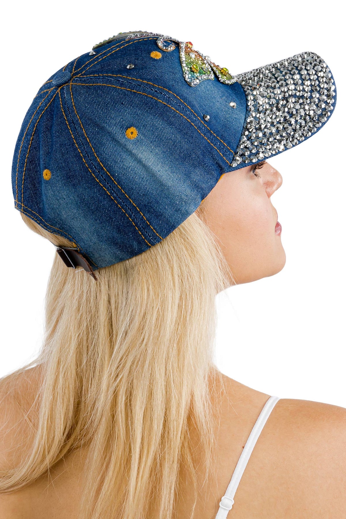 Butterfly Rainbow Shimmer Bling Denim Baseball Cap