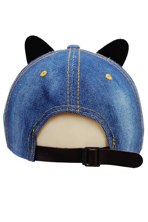 Kitty Cat Bling Ear Whisker Denim Baseball Cap