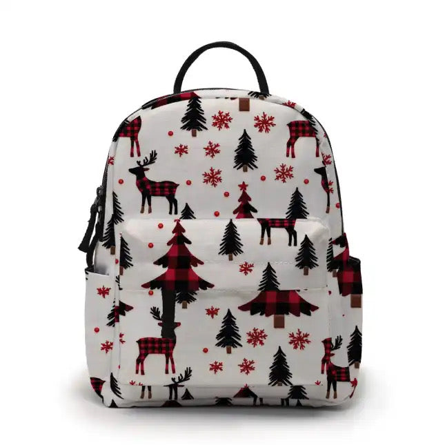 Mini Backpack - Christmas Plaid Tree Deer