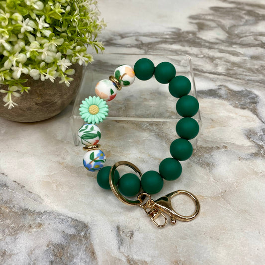 Silicone Bracelet Keychain - Green Sunflower Gold