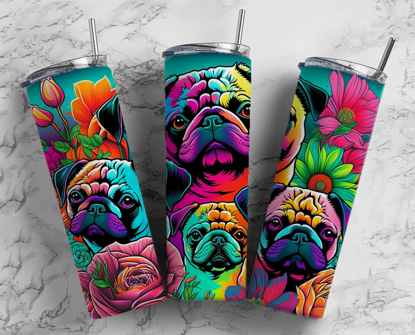 Pug colorful tumbler