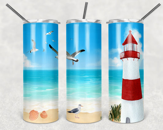 Lighthouse with sea gull tumbler