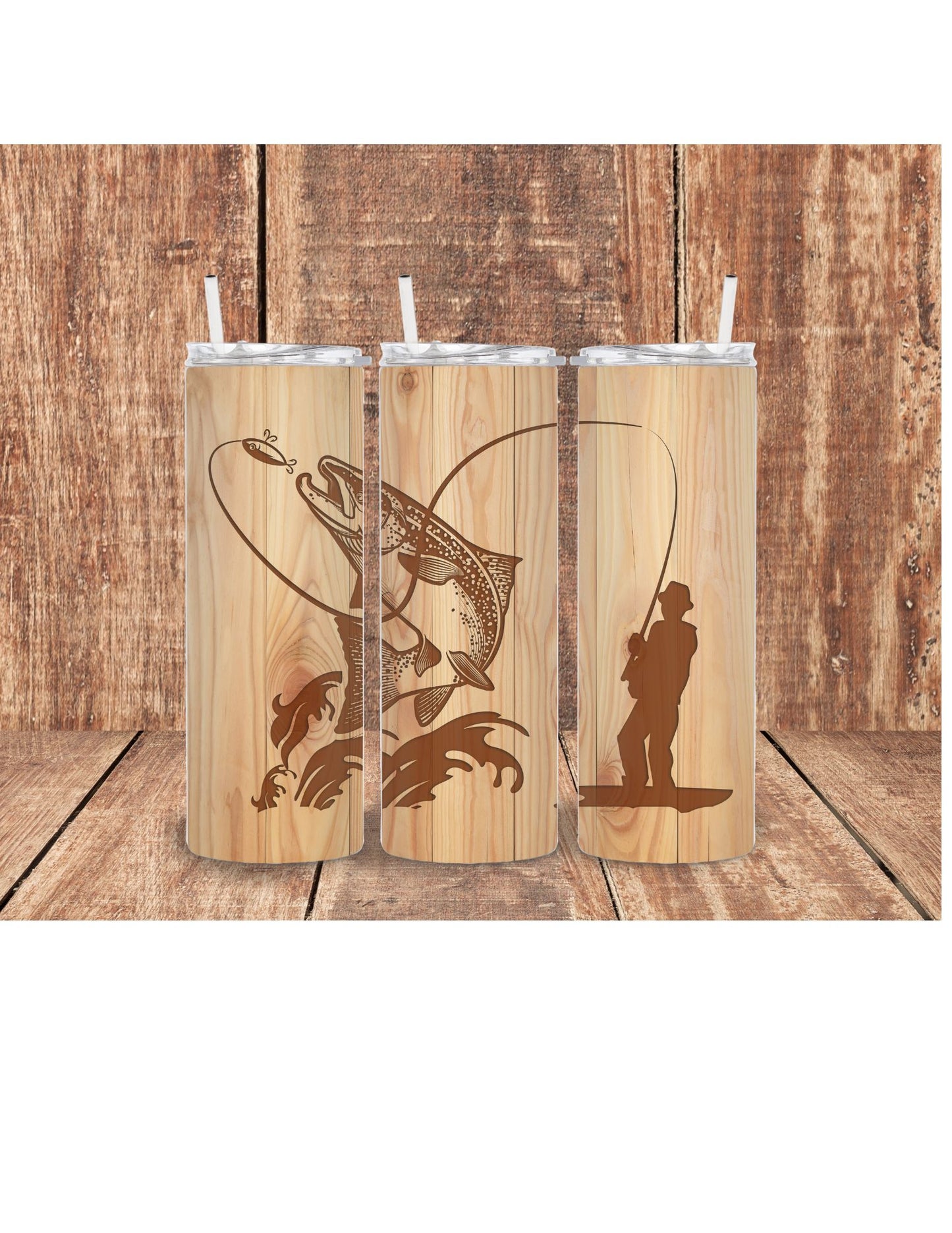 salmon wood fishing tumbler