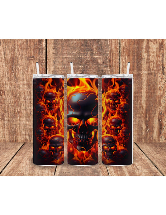 Skull with fire tumbler