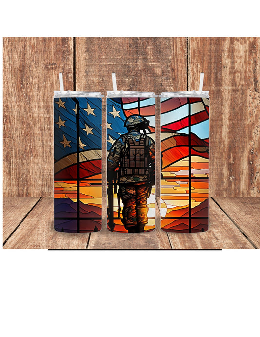 stain glass soldier tumbler