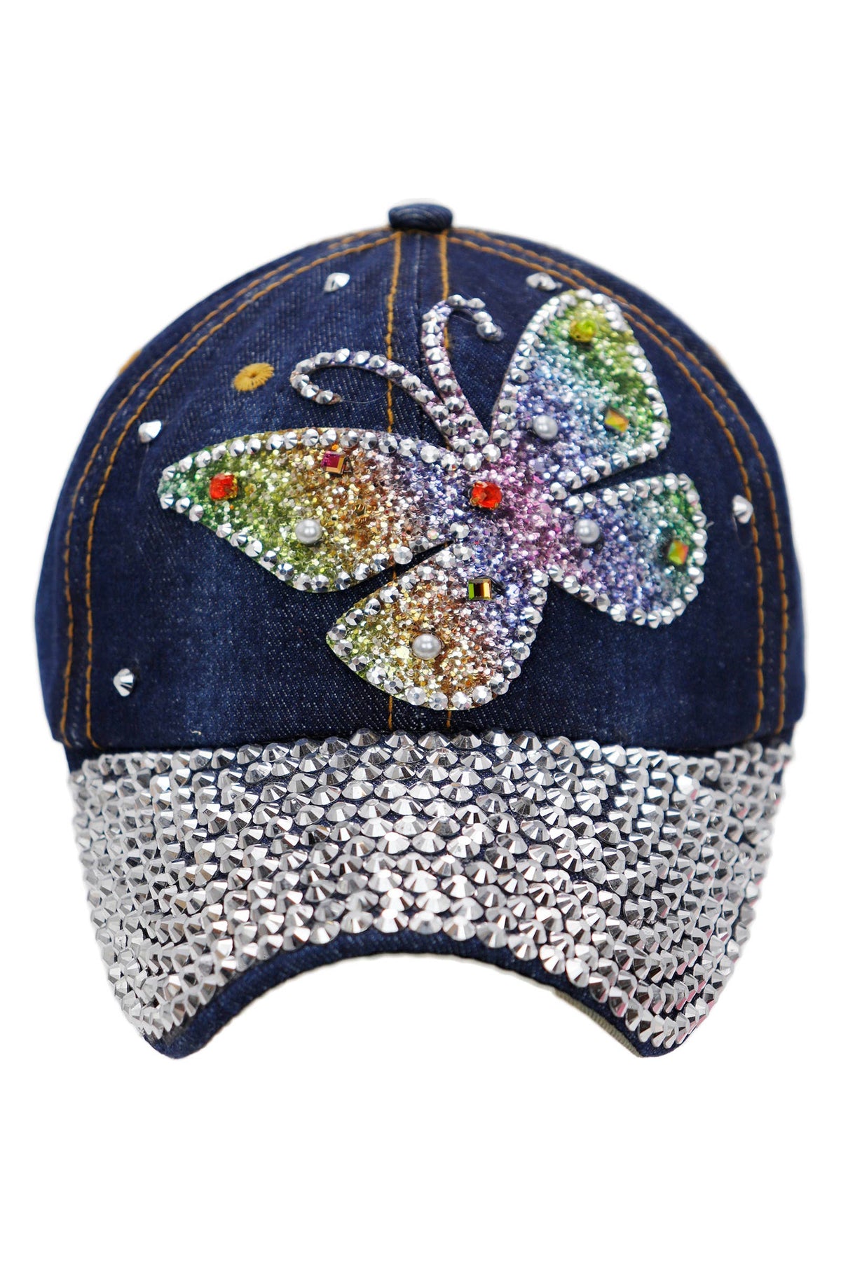 Butterfly Rainbow Shimmer Bling Denim Baseball Cap