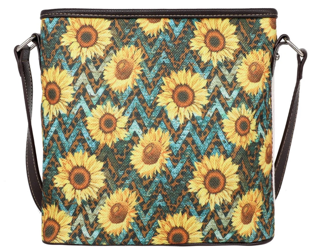 Montana West Leopard Sunflower Print Canvas Crossbody