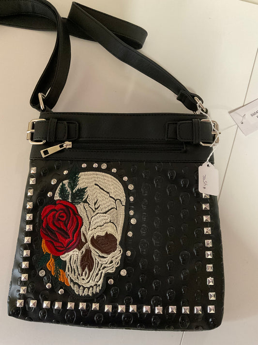 Skull Rhinestone Studded Messenger Handbag