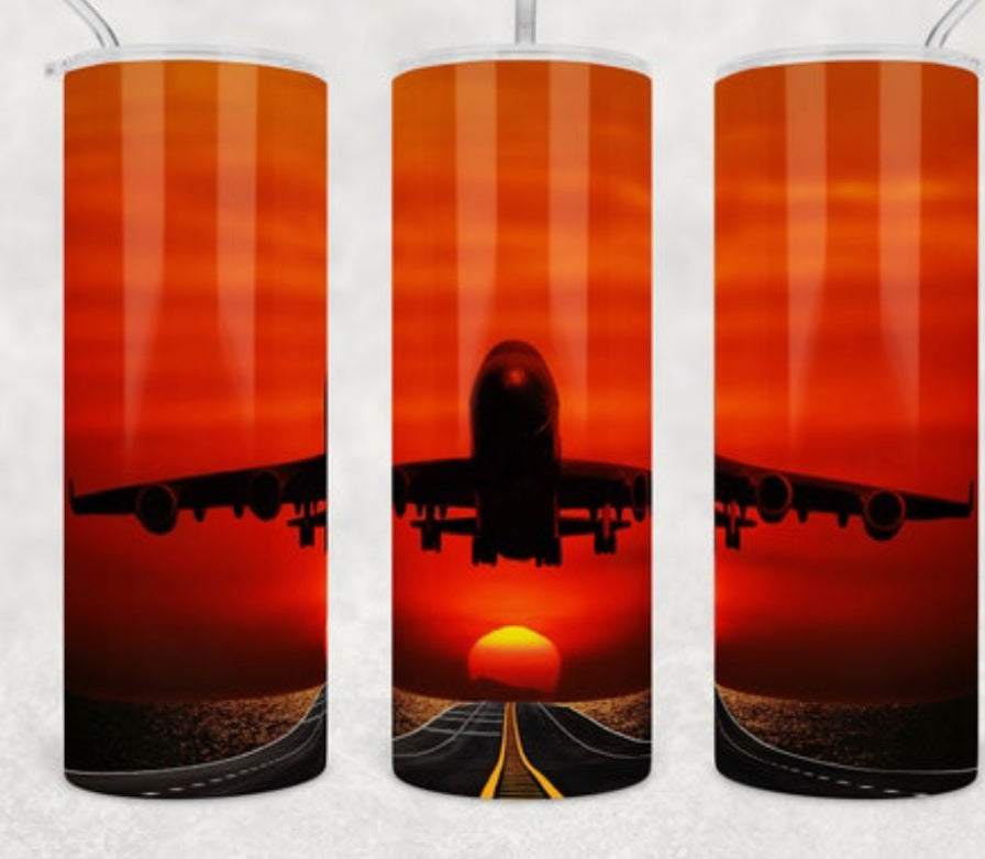 Airplane sunset tumbler