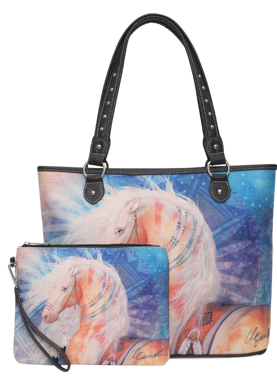Montana West Horse Canvas Tote Bag with Wristlet