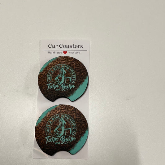 Turn & burn car coasters by Emma
