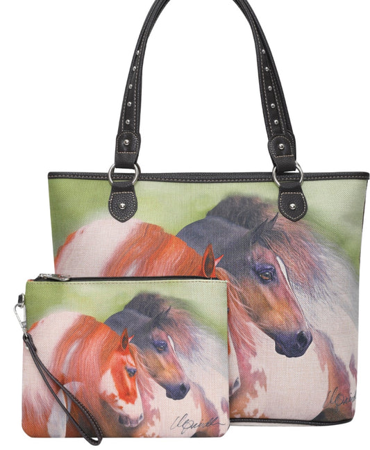 Montana West Horse Canvas Tote Bag with Wristlet