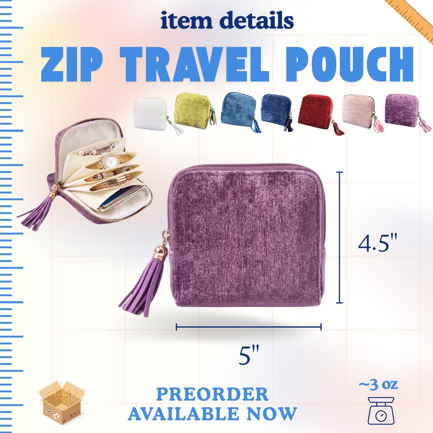 Zip Travel Pouch - Jewelry Storage -