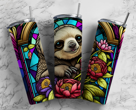 Sloth tumbler stain glass