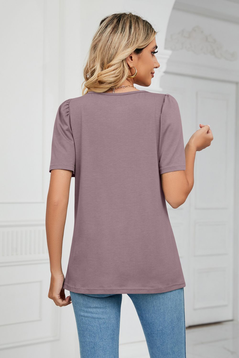 Square Neck Puff Sleeve Tee Shirt