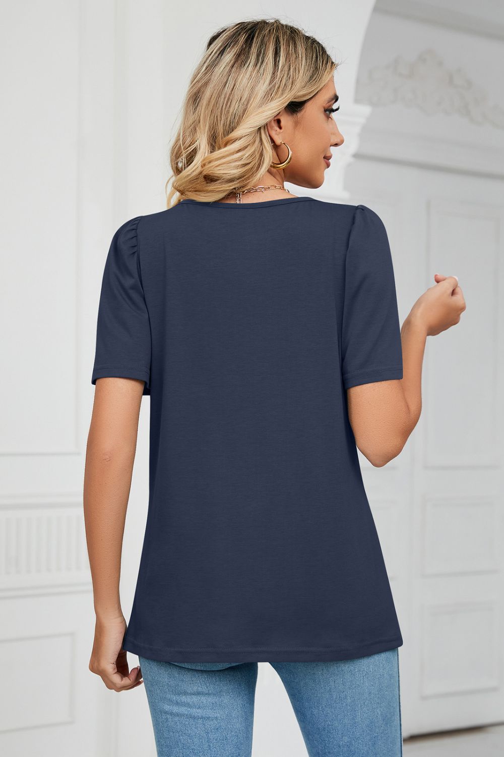 Square Neck Puff Sleeve Tee Shirt