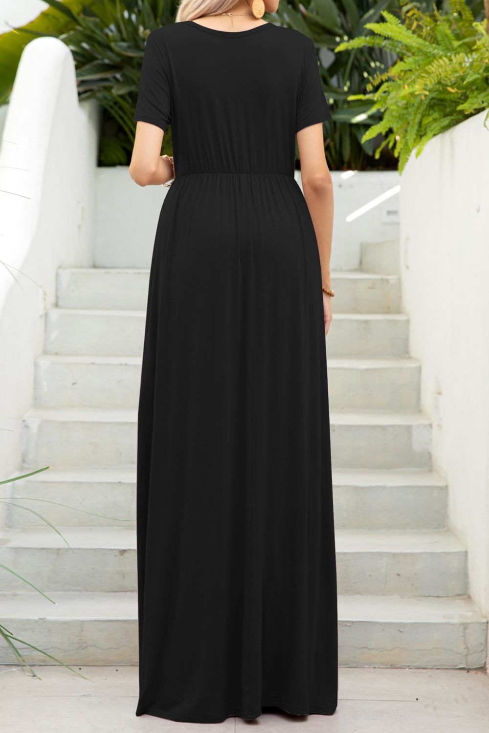 Round Neck Maxi Tee Dress with Pockets