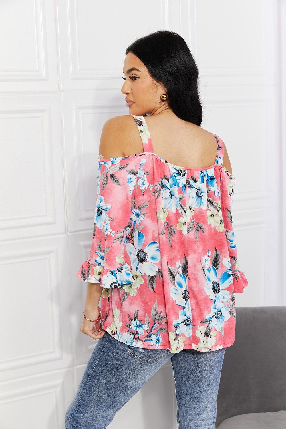 Sew In Love Full Size Fresh Take  Floral Cold-Shoulder Top