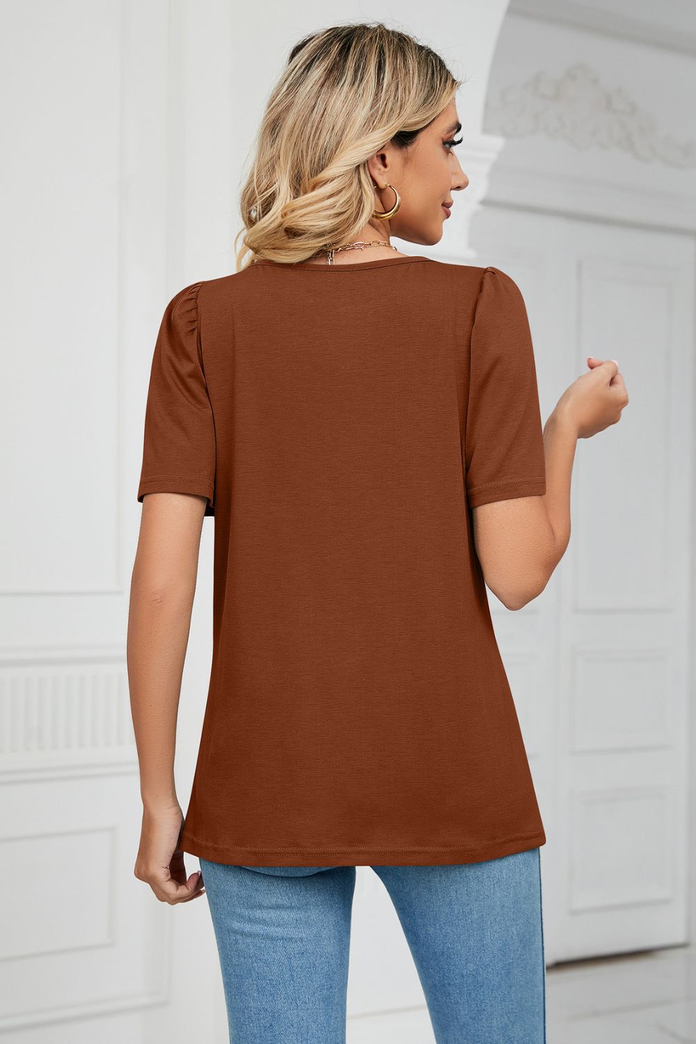 Square Neck Puff Sleeve Tee Shirt