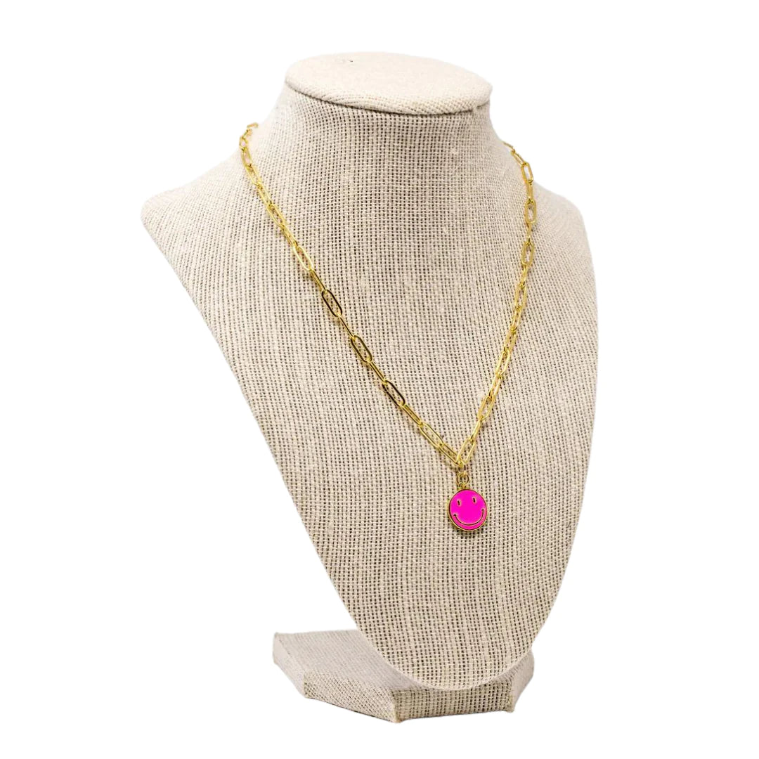 Hot Pink Smiley Face Necklace