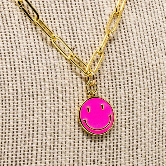 Hot Pink Smiley Face Necklace