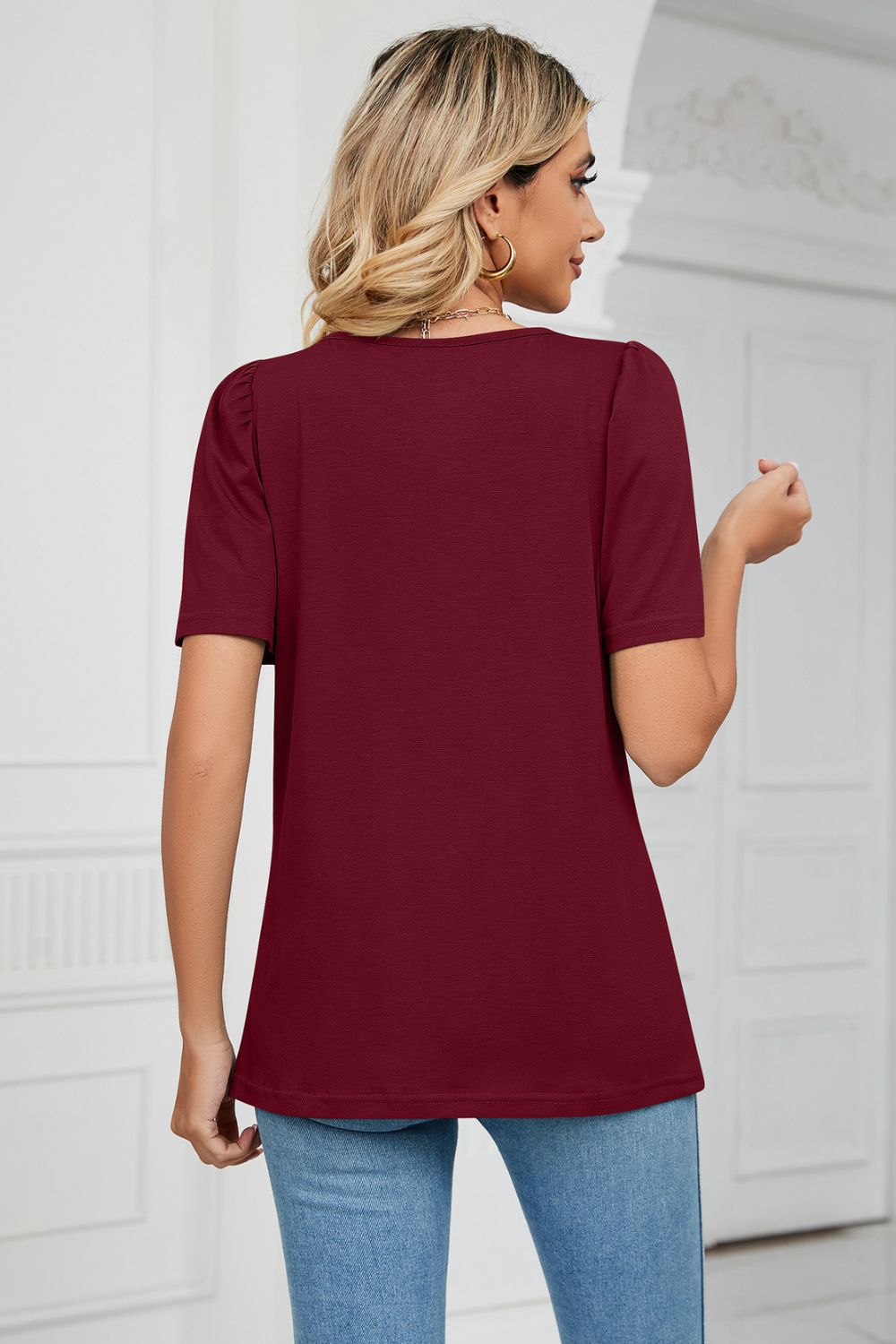 Square Neck Puff Sleeve Tee Shirt