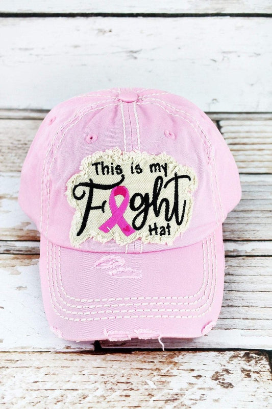 Distressed Light pink “This is my Fight Hat” pink ribbon