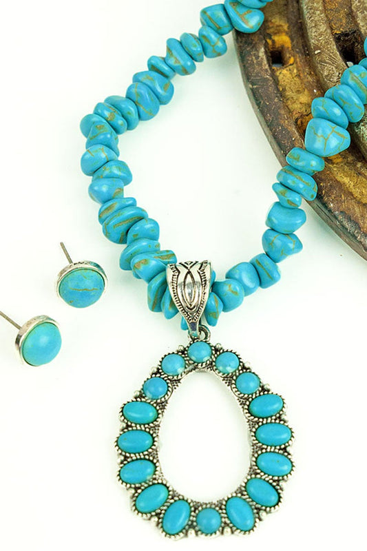 Fayetteville teardrop turquoise chip stone necklace set