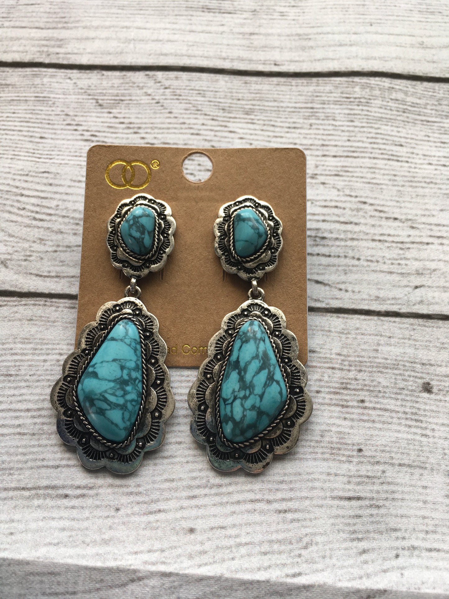 Turquoise Stone & Silvertone Organic Teardrop