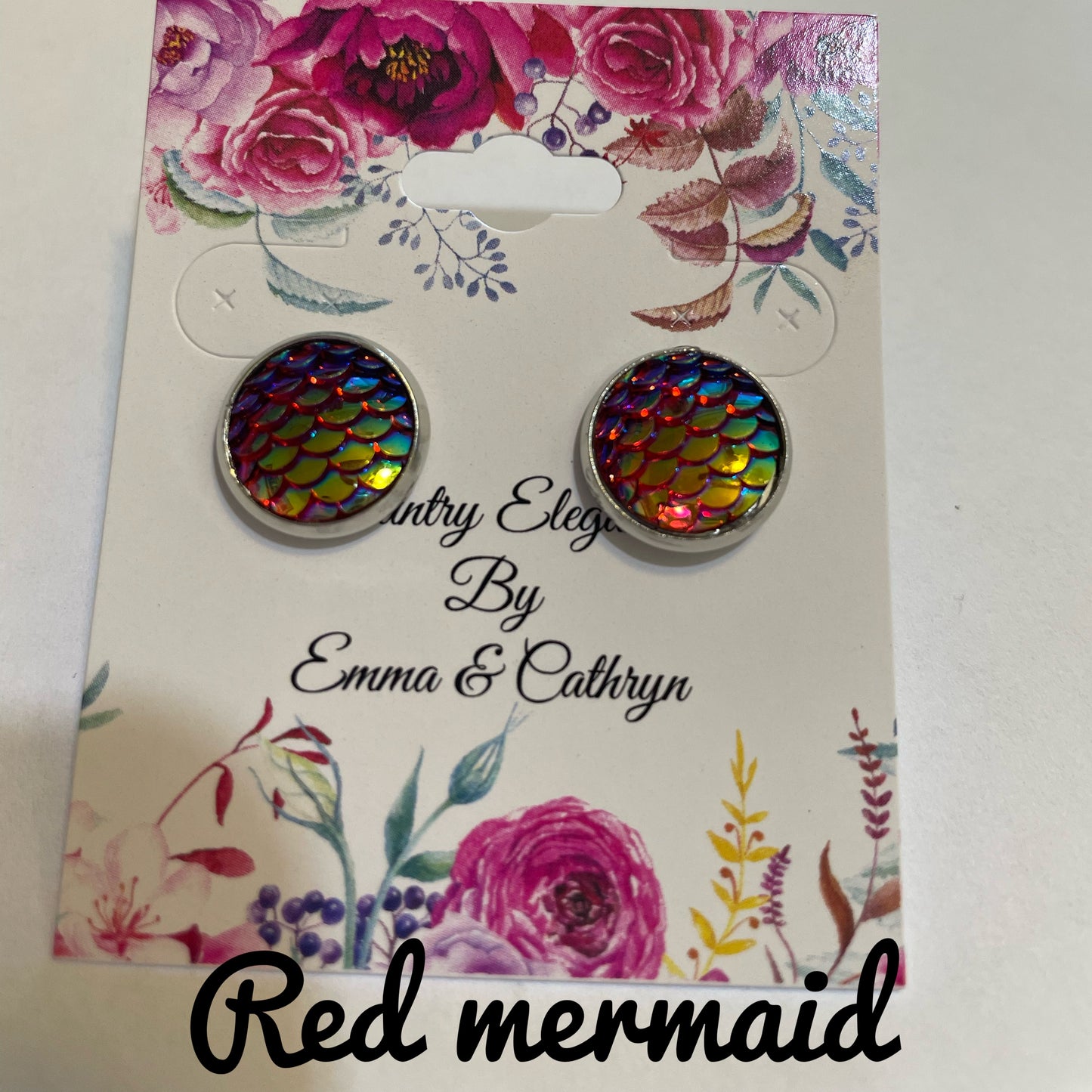 resin mermaid post earrings 12mm