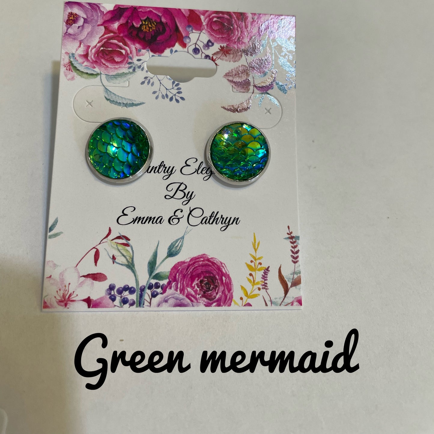 resin mermaid post earrings 12mm