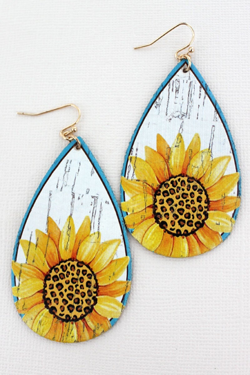 Sunflower cork teardrop earrings